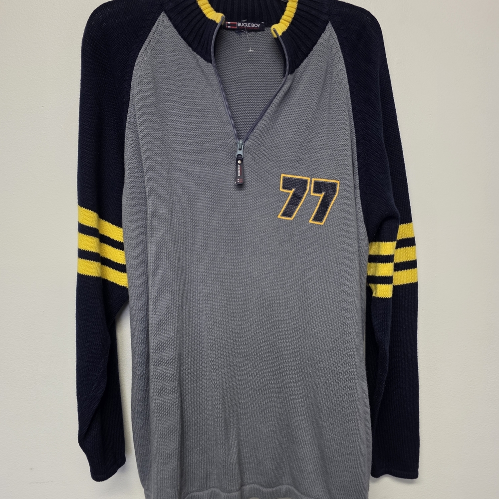 Vintage Bugle Boy Knit Quarter Zip Pullover with Blue Accent